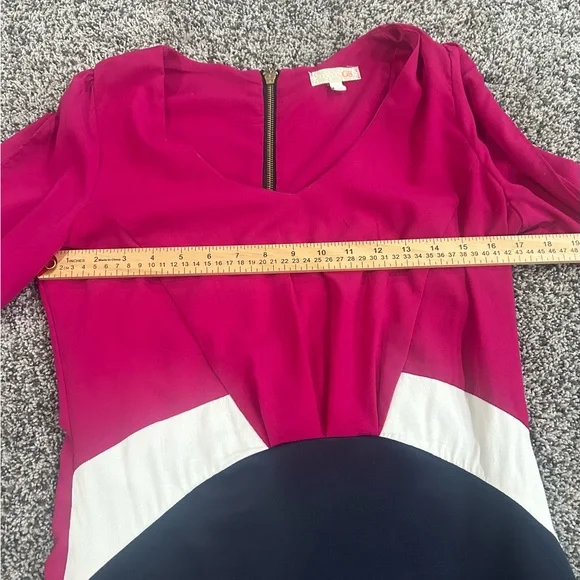 Gianni Bini Pink White Navy Colorblock V-Neck Long Sleeve Dress Size 9 - Picture 7 of 8